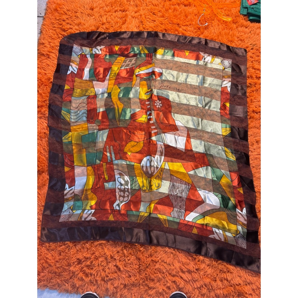 Picasso Art Print Square Scarf Cubist Portrait Multicolor Sheer Chiffon Wrap